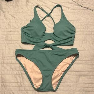 Teal Ribbed Underwire Bikini